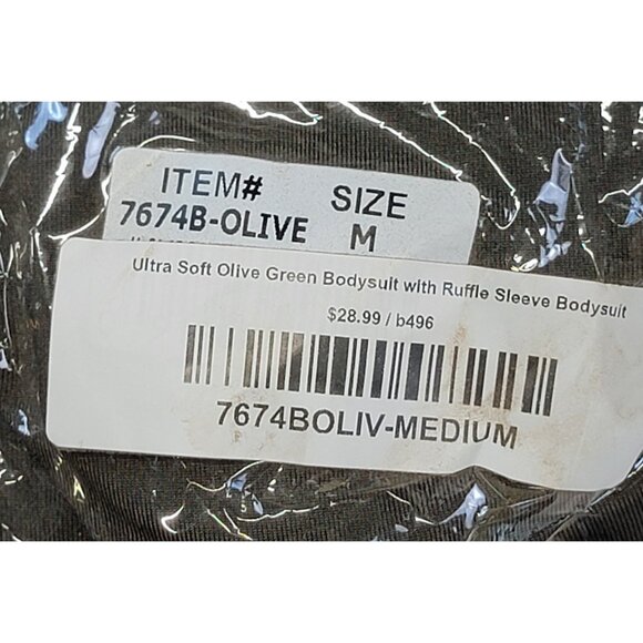 Grace & Emma Bodysuit With Ruffle Sleeves Olive Snap Closure Womens Size M New - Picture 9 of 10